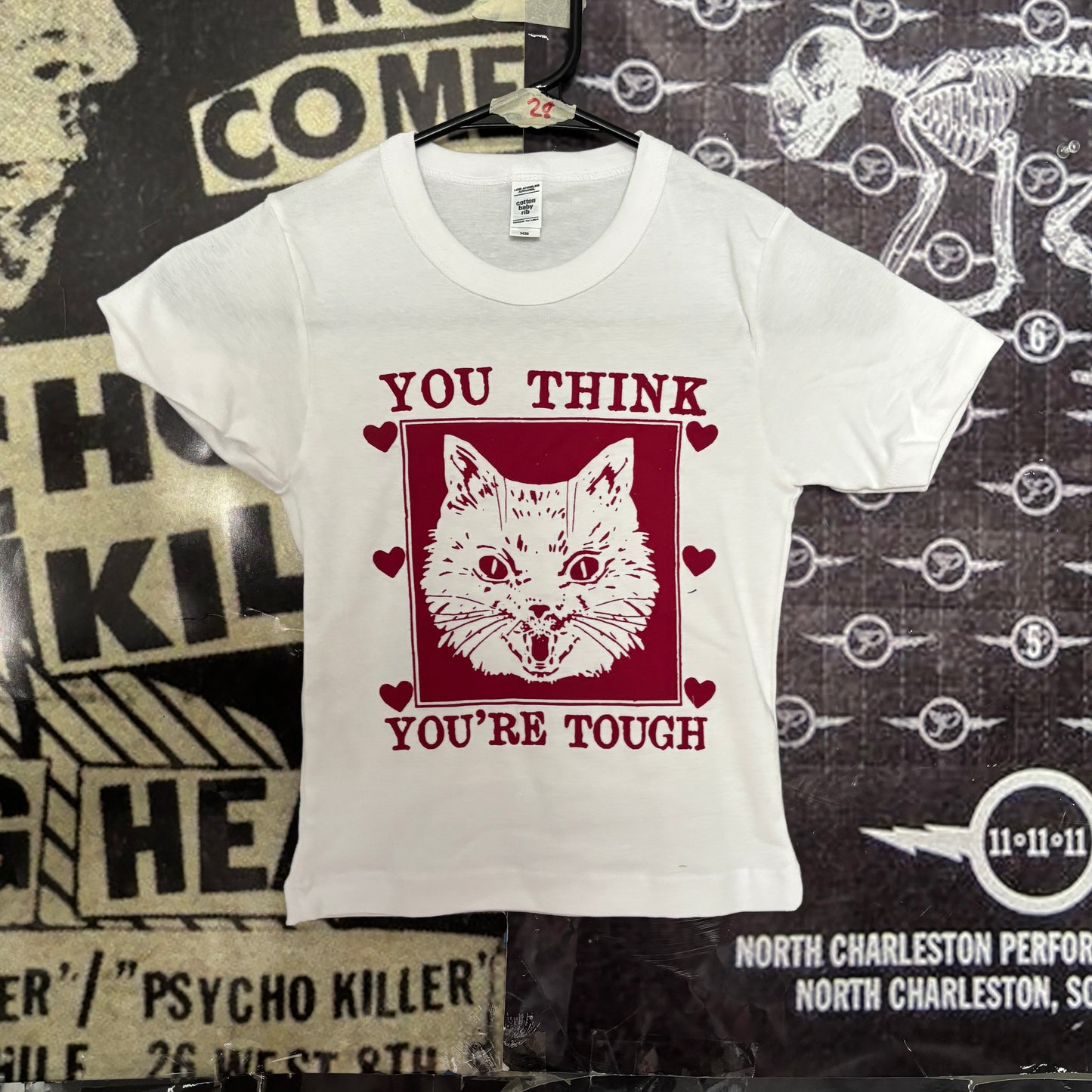 tough cat white/red crop baby tee XSMALL