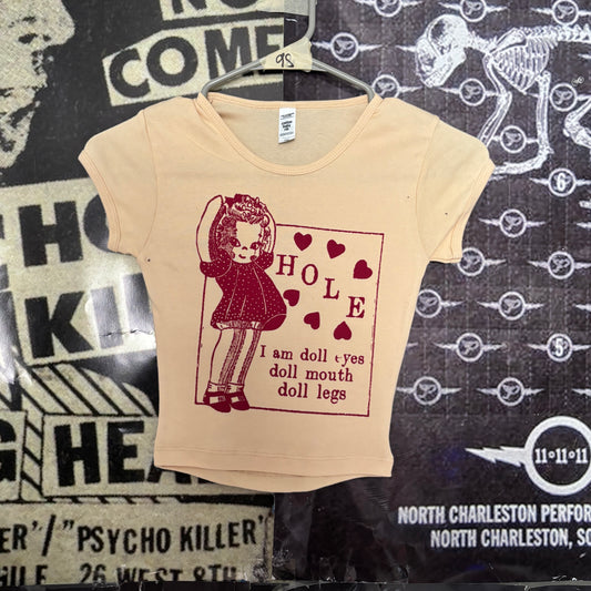 doll parts cream/red crop baby tee XSMALL