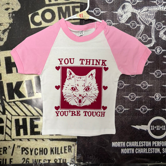 tough cat pink/red raglan baby tee XSMALL