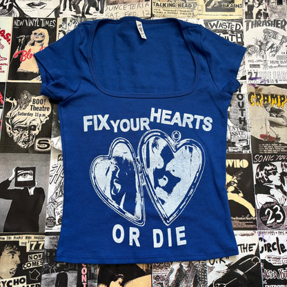 TWIN HEART  royal blue square neck baby tee