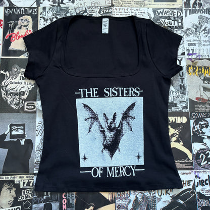 SISTERS black square neck baby tee