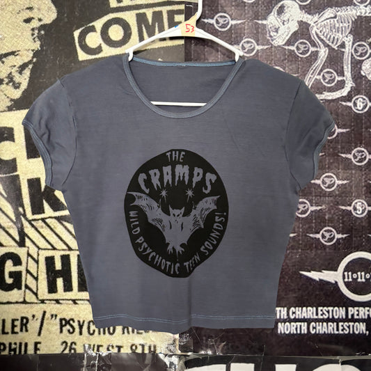 THE CRAMPS BLUE/GREY CROP BABY TEE LARGE
