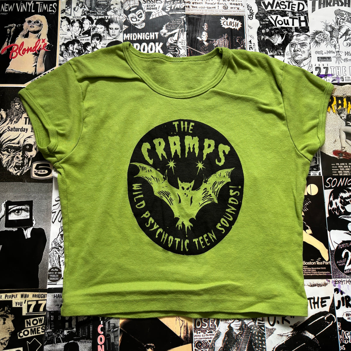 CRAMPS green/black crop baby tee SM/MED