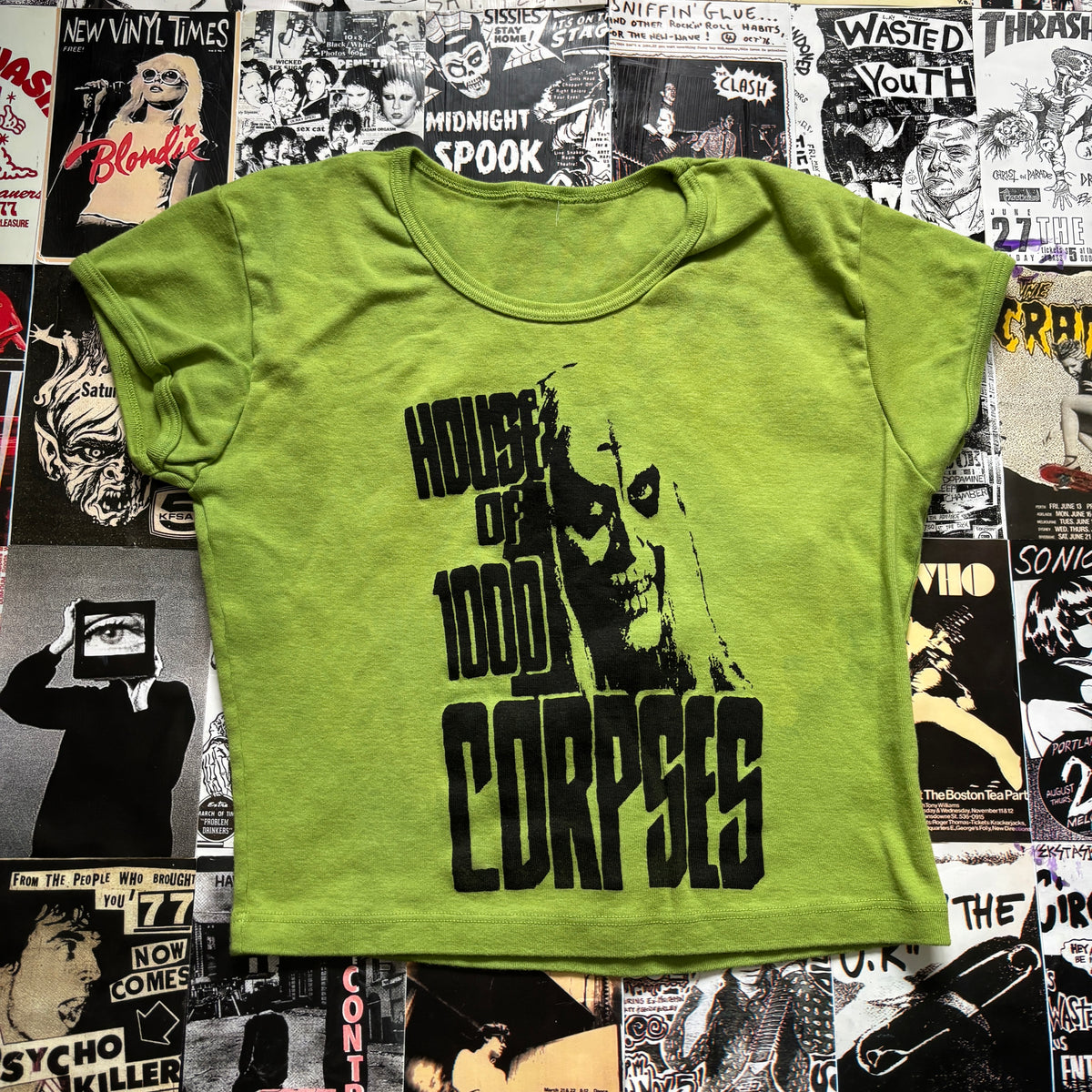 CORPSES green/black crop baby tee SM/MED