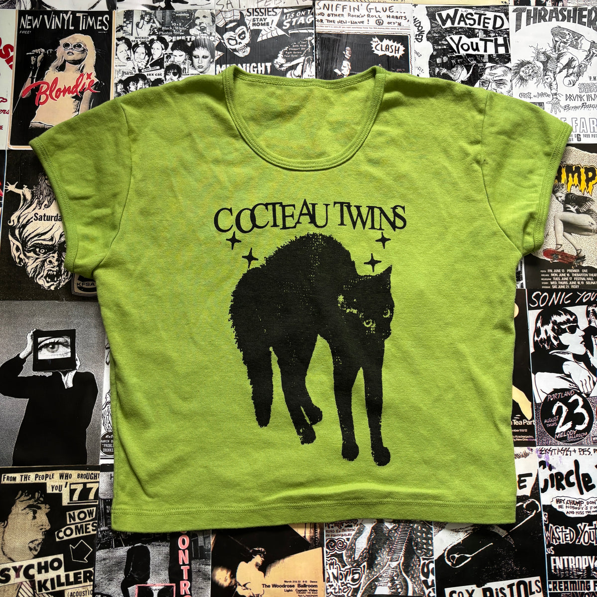 COCTEAU green/black crop baby tee SM/MED