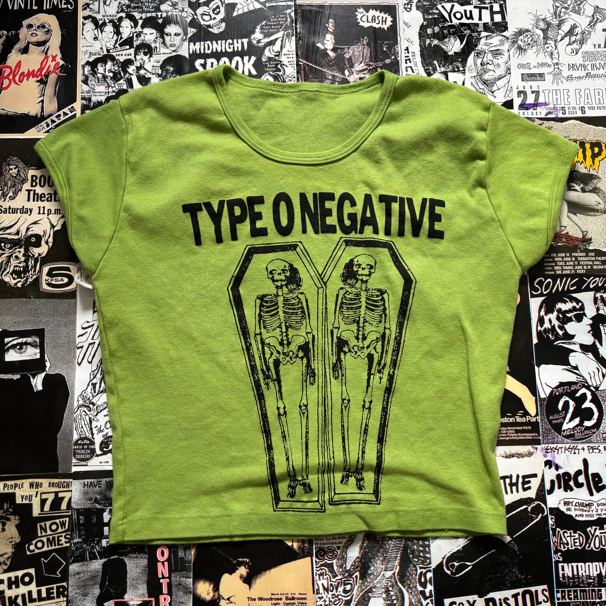 type green/black crop baby tee SM/MED