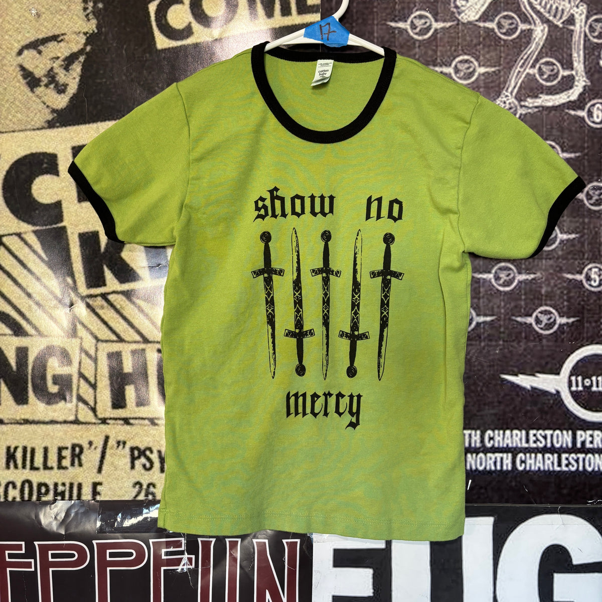 MERCY green/black ringer long baby tee