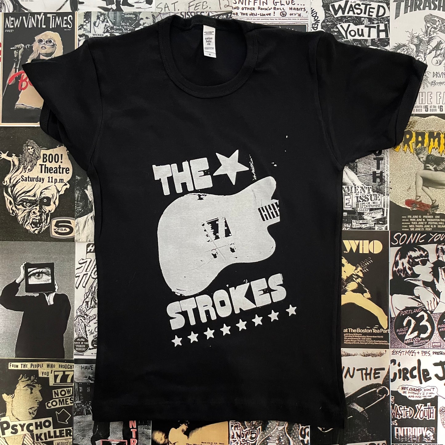 The strokes black long baby tee