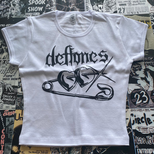 Deftones pin white baby tee